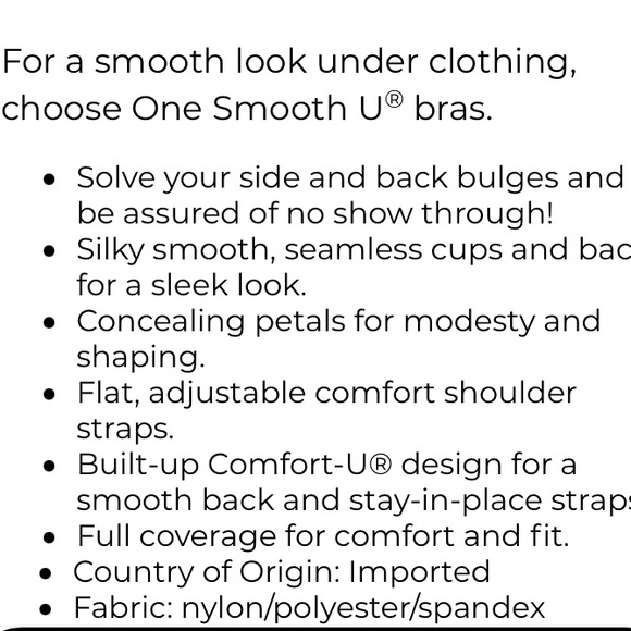 Bali Nude 3811 One Smooth U Lightly Lined Underwire Full Cover Bra 38DDD 38F - Picture 6 of 6